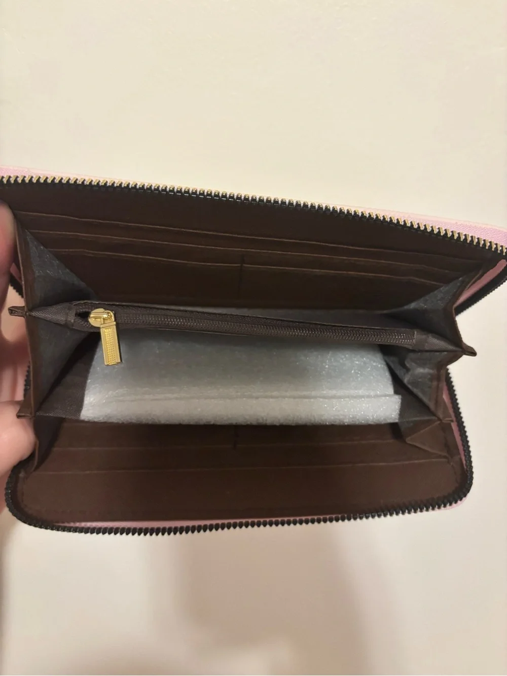 Checkered Zip-Around Wallet in Soft Pink